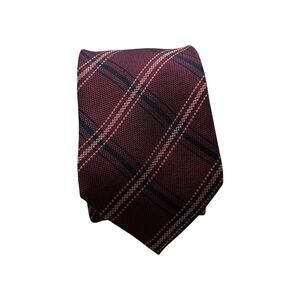 ROUNDTREE & YORK‎ Vintage Silk Necktie Designer Burgundy Checkered W3.25 L55 233